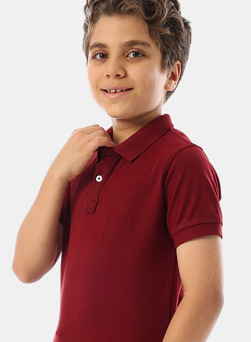 Andora Maroon Short Sleeves Pique Boys Polo Shirt - Maroon - Image 4