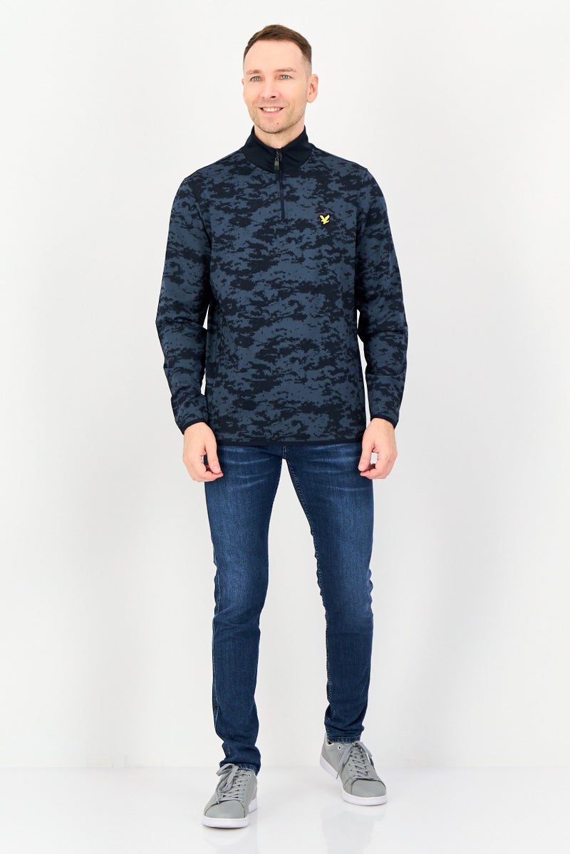 Lyle & Scott Men Mock Neck Camouflage Sweatshirt, Navy - Image 2