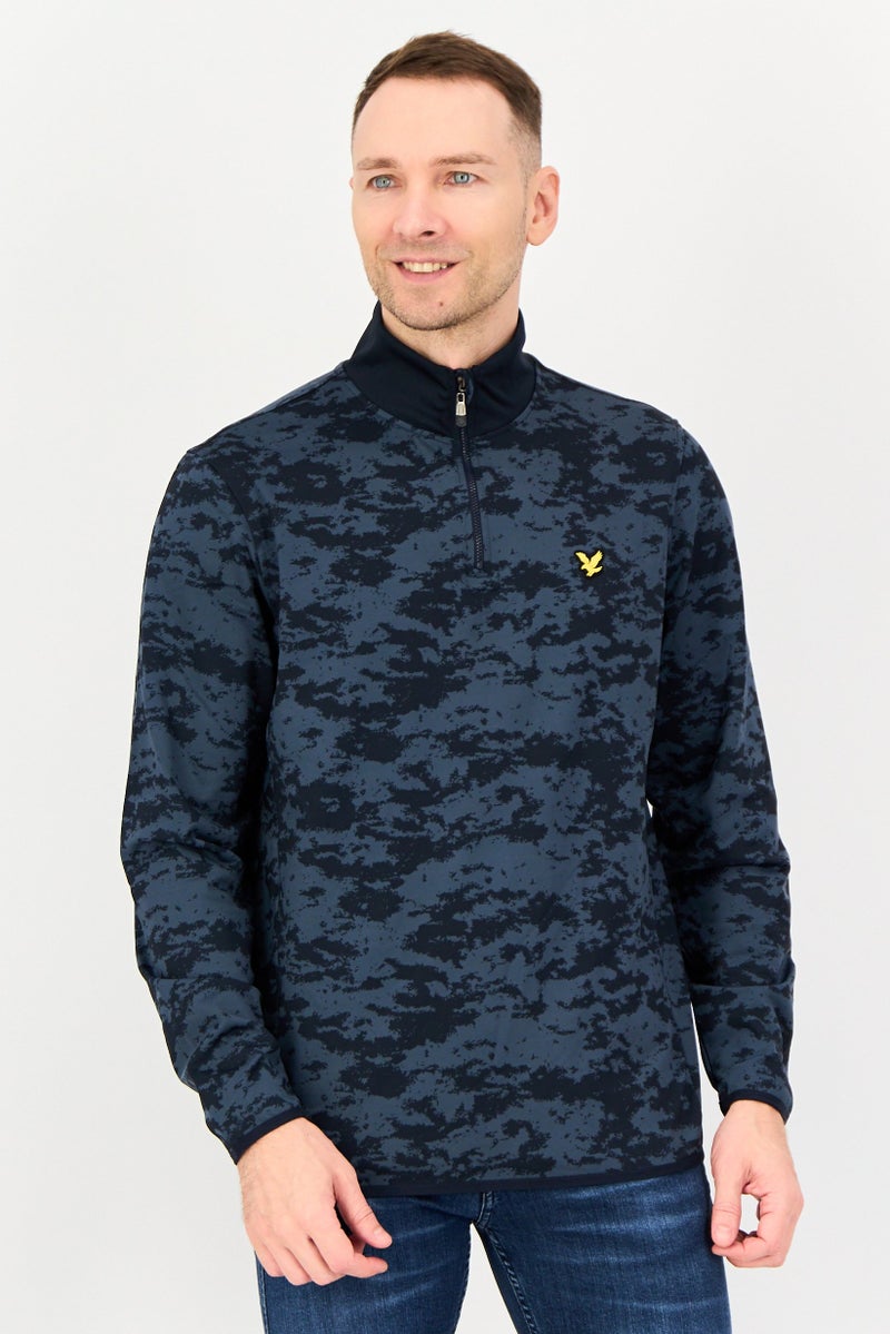 Lyle & Scott Men Mock Neck Camouflage Sweatshirt, Navy - Image 1