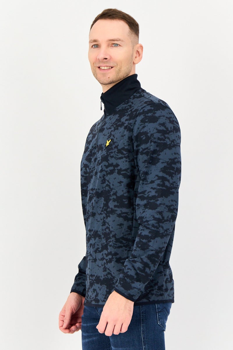 Lyle & Scott Men Mock Neck Camouflage Sweatshirt, Navy - Image 3