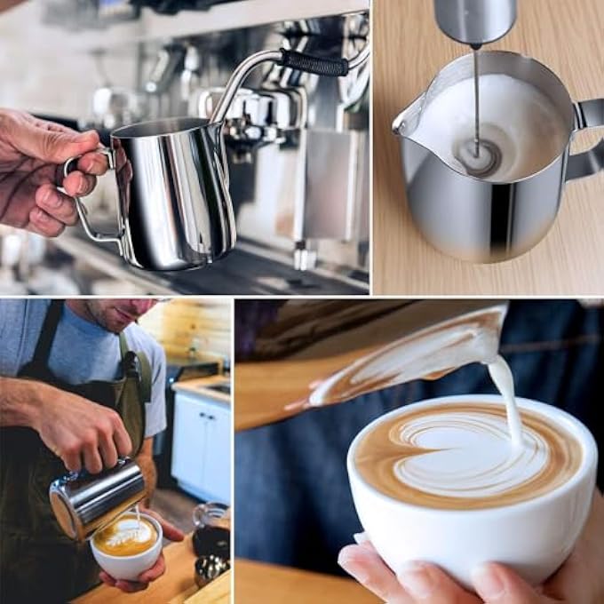 Adorever Coffee Milk Frothing Pitcher Stainless Steel Milk Frothing Pitcher With Latte Art Pen  12Oz Coffee Utensils For Espresso Latte Cappuccino  Precision Scales Pointed Spout - Image 3