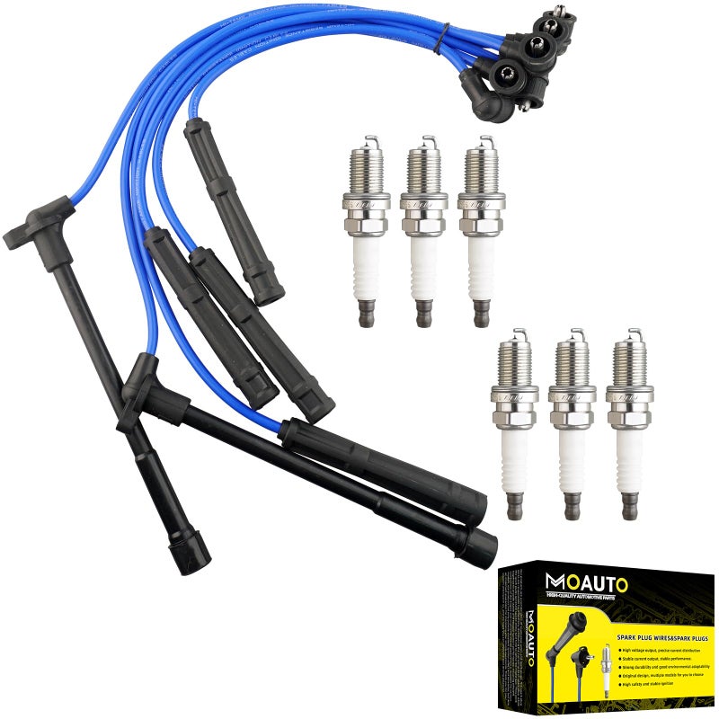 MOAUTO Set of 6 PCS Iridium Spark Plugs with Wire Set 6716197 8113 RCNX14 Compatible with Nissan Frontier Xterra Pathfinder INFINITI QX4