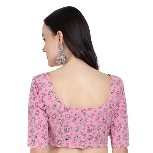 JISB Women's Cotton Printed Saree Blouse (50, Pink) - Image 3