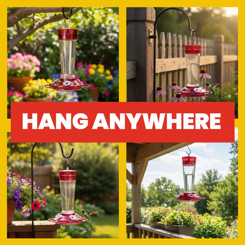 More Birds Bird Health+ Ruby Hummingbird Feeder, Glass Hummingbird Feeders for Outdoors, 4 Feeding Stations, 10 Ounces, Ruby Red - Image 5