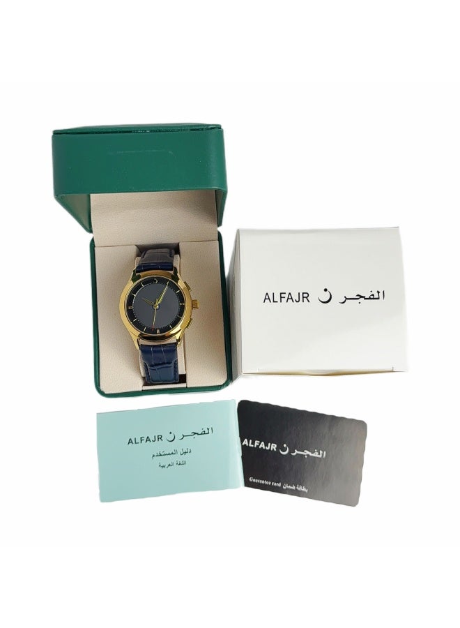Al Fajr Analogue and digital dual-display Gold circular dial wristwatch, blue leather strap and white dial Minimalist and fashionable style watch WW-22GWL-LS - Image 5