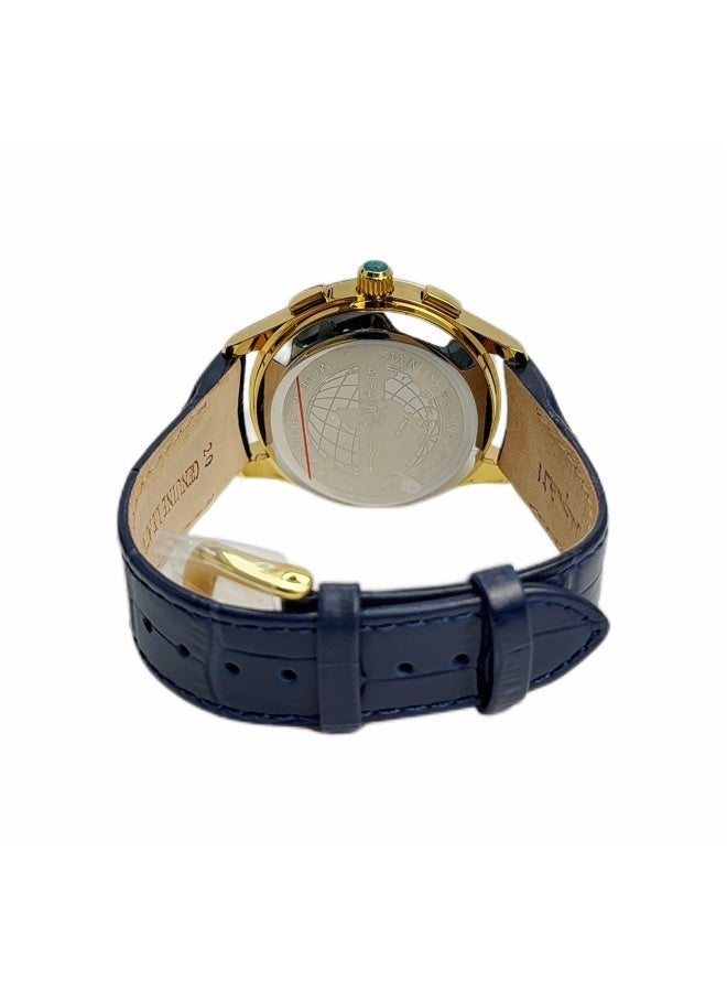 Al Fajr Analogue and digital dual-display Gold circular dial wristwatch, blue leather strap and white dial Minimalist and fashionable style watch WW-22GWL-LS - Image 3