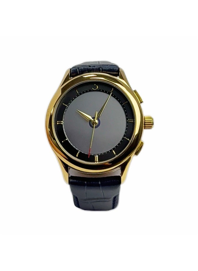 Al Fajr Analogue and digital dual-display Gold circular dial wristwatch, blue leather strap and white dial Minimalist and fashionable style watch WW-22GWL-LS - Image 1