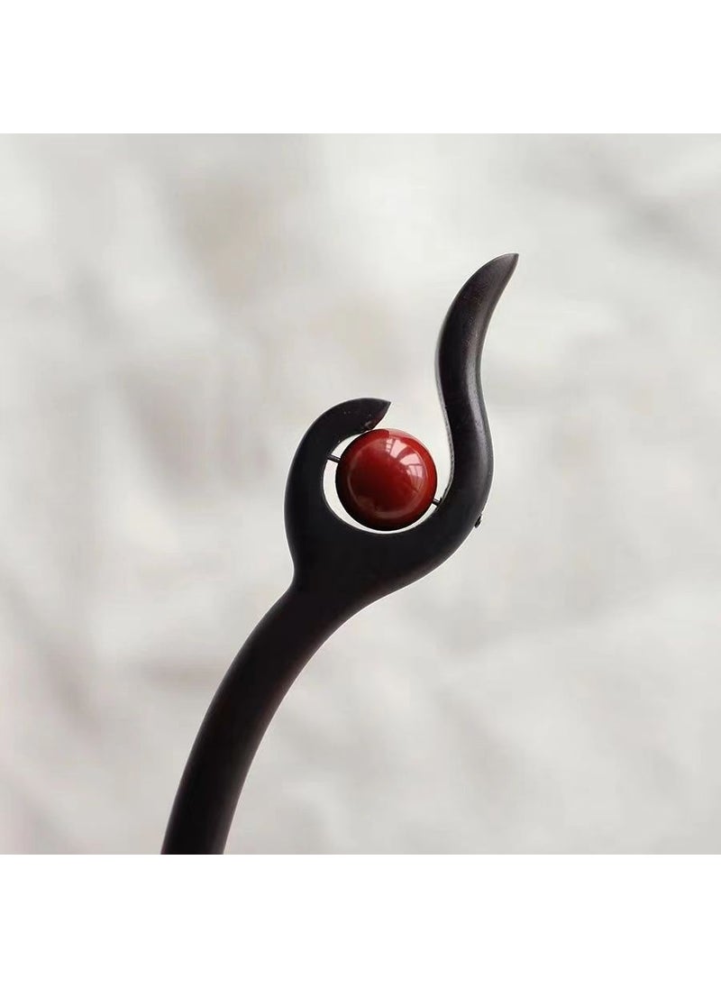 Generic - Tianya water grass Ebony hairpin headdress updo chopsticks ancient style cheongsam ancient costume accessories hair accessories classical hairpinAuthentic Ebony [Tianya red cinnabar]] Authentic Ebony [Tianya red cinnabar]] - Image 1