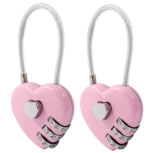 Coufce 2 Pcs Heart Digit Combination Lock Pink Heart Padlock Mini Code Lock Outdoor Waterproof Padlock Wire Rope for Jewelry Storage Box, Diary Book, Luggage, Hall Locker - Image 5