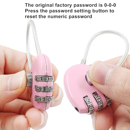Coufce 2 Pcs Heart Digit Combination Lock Pink Heart Padlock Mini Code Lock Outdoor Waterproof Padlock Wire Rope for Jewelry Storage Box, Diary Book, Luggage, Hall Locker - Image 3