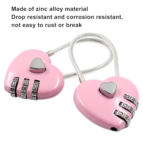 Coufce 2 Pcs Heart Digit Combination Lock Pink Heart Padlock Mini Code Lock Outdoor Waterproof Padlock Wire Rope for Jewelry Storage Box, Diary Book, Luggage, Hall Locker - Image 4