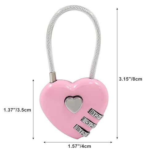 Coufce 2 Pcs Heart Digit Combination Lock Pink Heart Padlock Mini Code Lock Outdoor Waterproof Padlock Wire Rope for Jewelry Storage Box, Diary Book, Luggage, Hall Locker - Image 2