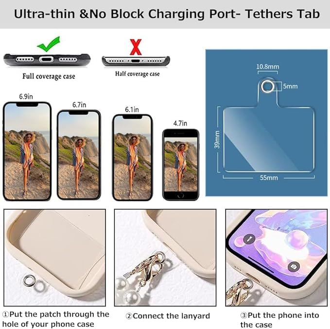 KHOLAD Phone Silver Chain Crossbody Pearl Strap, 2 In1 Wrist & Shoulder Crossbody Lanyard, Pearl Beads Charms Chain With Phone Tether Patches Compatible With Most Phones Bag Purse (Stylish) - Image 4