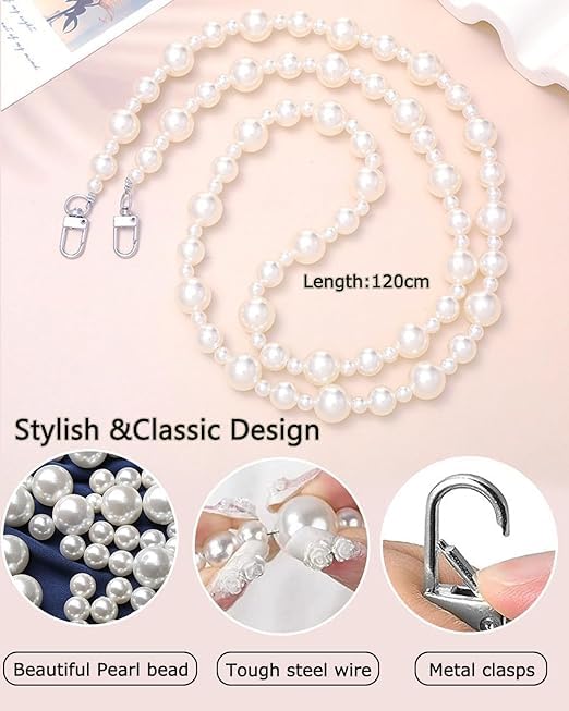 KHOLAD Phone Silver Chain Crossbody Pearl Strap, 2 In1 Wrist & Shoulder Crossbody Lanyard, Pearl Beads Charms Chain With Phone Tether Patches Compatible With Most Phones Bag Purse (Stylish) - Image 2
