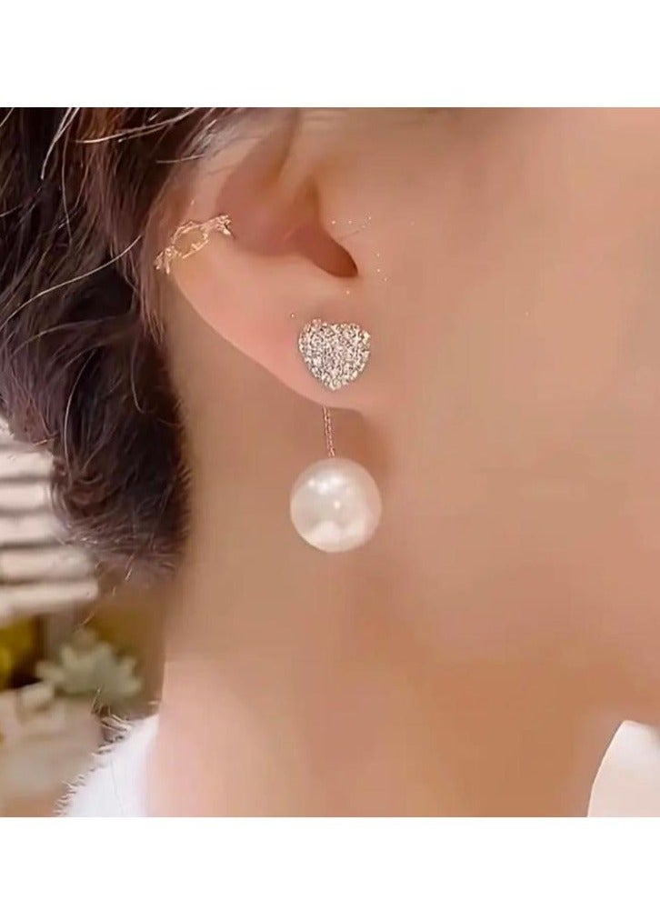 Elegant Faux Pearl Heart Earrings Versatile & Chic Perfect for Any Occasion - Image 1
