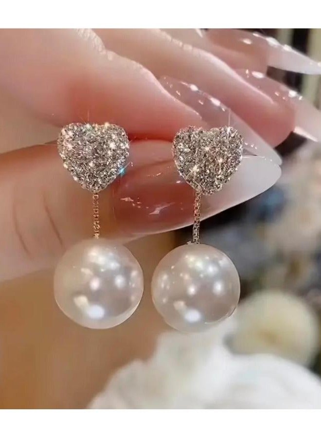 Elegant Faux Pearl Heart Earrings Versatile & Chic Perfect for Any Occasion - Image 2