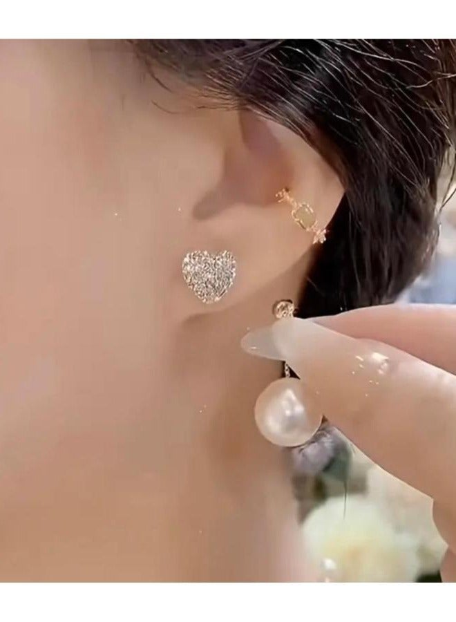 Elegant Faux Pearl Heart Earrings Versatile & Chic Perfect for Any Occasion - Image 4