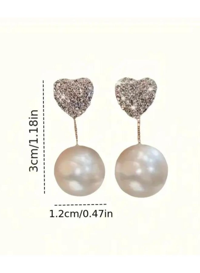 Elegant Faux Pearl Heart Earrings Versatile & Chic Perfect for Any Occasion - Image 5