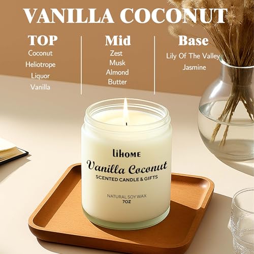 Lihome Candles Gifts for Women - Natural Soy Wax Candle for Home Scented Perfect for Christmas, Birthday, Mother's Day, Vanilla Coconut Candles - Image 2