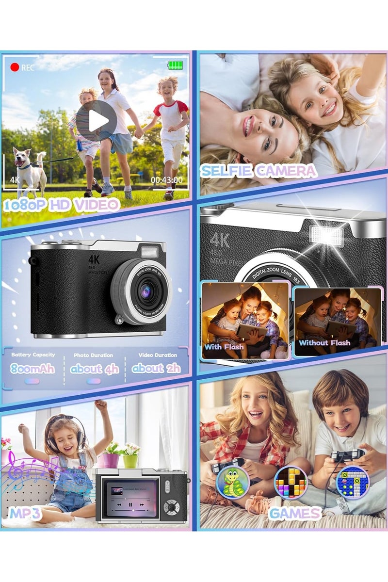 Generic 4k CCD Digital Zoom Student Digital Camera 48MP Portable Digital Photography Camera 180° Flip Screen Selfie Camera，with 64GB SD card - Image 3