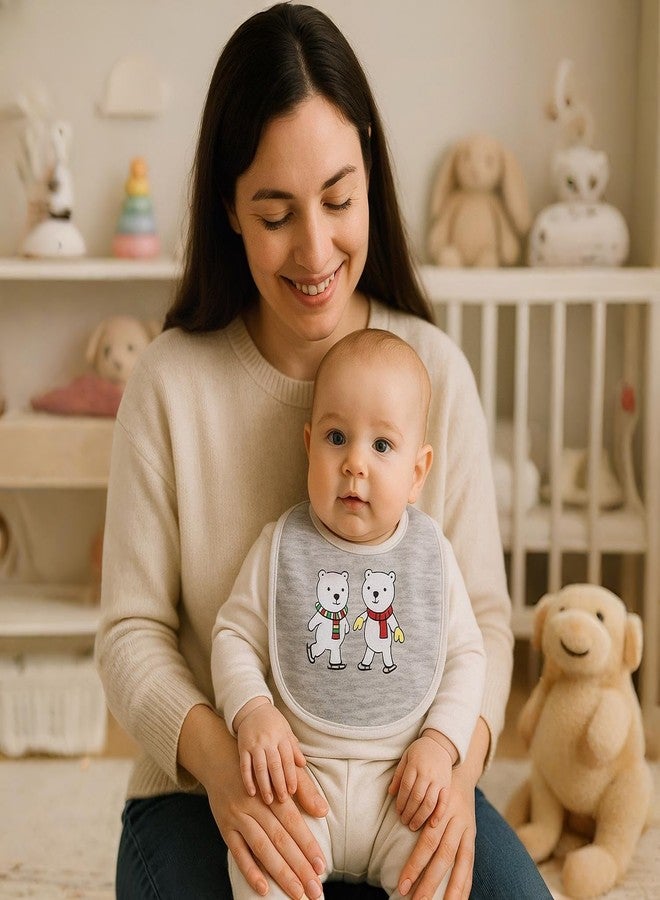 Adhigams Jolly Bears 100% Organic Cotton Baby Bibs Set of 2 | Soft Washable Feeding Bib & Apron for newborn Boys & Girls | Waterproof, Adjustable Drool Bibs & Baby Shower Gift Essentials - Image 2