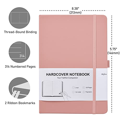Gosirm Lined Journal Notebook for Work, 320 Pages 100gsm Thick A5 (5.75"x8.38") College Ruled Journal for Women & Writing, Hardcover Notebook for Note Taking, Perfect for Office Home School Supplies, Pink - Image 2