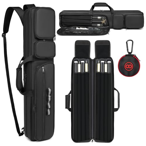 Beejirm Pool Cue Case 4x4, Soft Padded Pool Stick Case,Pool Stick Case with Multiple Pockets Holds 4 Butts 4 Shafts, Soft Padded Sturdy Pool Cue Bag, Billiard Cue Backpack with Adjustable Shoulder Straps - Image 1