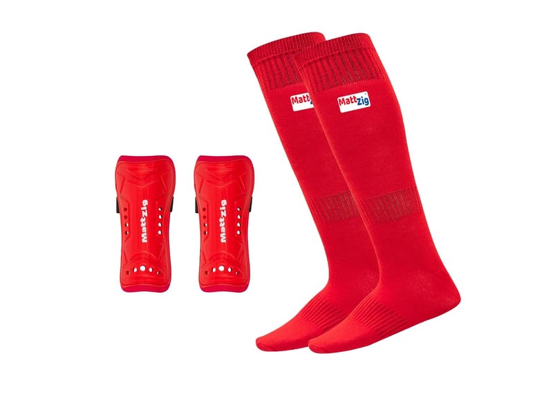 MATTZIG ® Elite Football Kit (One Pair Plain Lycra Socks & One Pair Elite Shin Guard) (Red) - Image 1