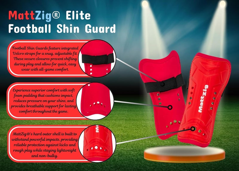 MATTZIG ® Elite Football Kit (One Pair Plain Lycra Socks & One Pair Elite Shin Guard) (Red) - Image 3