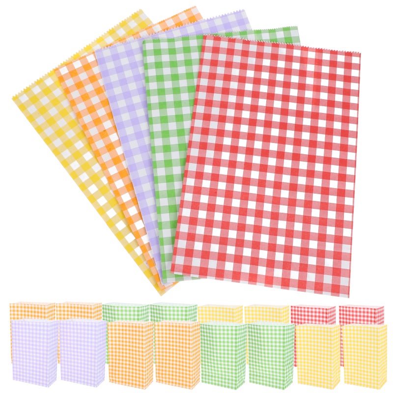50 Pcs Colorful Checkered Party Package Bags for Cookies Candies and Chocolates Holiday Candy Food Container for Birthdays Weddings and Holidays - Image 1