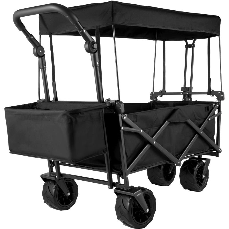 VEVOR VEVOR Collapsible Wagon with Removable Canopy Heavy Duty Folding Beach Wagon with Big Wheels and Adjustable Handles 