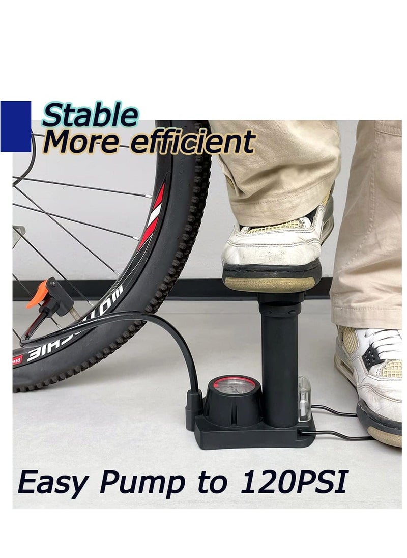 Generic - Double Barrel Foot Pump, Portable Bike Pump Bicycle Air Tire Pump Super Fast Tyre Inflation Aluminum Alloy Mini Bike Floor Foot Pump with Pressure Gauge for All Bike, Fits Presta & Schrader Valve - Image 1