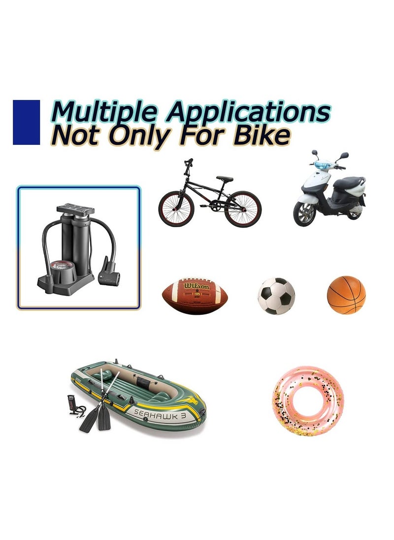Generic - Double Barrel Foot Pump, Portable Bike Pump Bicycle Air Tire Pump Super Fast Tyre Inflation Aluminum Alloy Mini Bike Floor Foot Pump with Pressure Gauge for All Bike, Fits Presta & Schrader Valve - Image 1