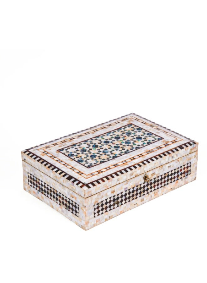 Handmade Mini Rectangular Wooden Jewelry Box Inlaid with Natural & Australian Shell, Multicolor - Size 10x7x5 cm - Image 1
