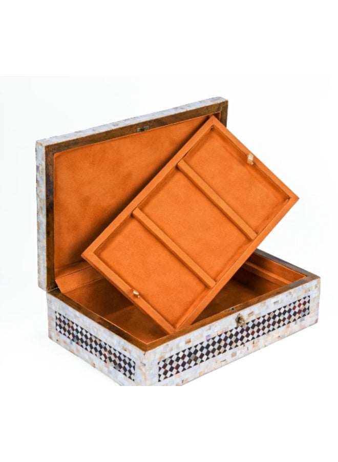 Handmade Mini Rectangular Wooden Jewelry Box Inlaid with Natural & Australian Shell, Multicolor - Size 10x7x5 cm - Image 2