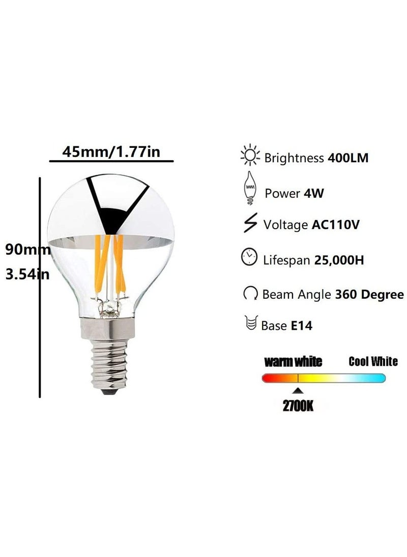 SYOSI - LED Bulbs 4W Half Chrome Silver LED Light Bulb G45/G14 E14 Dimmable Silver Tipped Vintage LED Filament Bulbs 40W Equivalent Warm White 2700K Decorative Globe Bulbs E14 Base LED Globe Bulb(4 Pack) - Image 1
