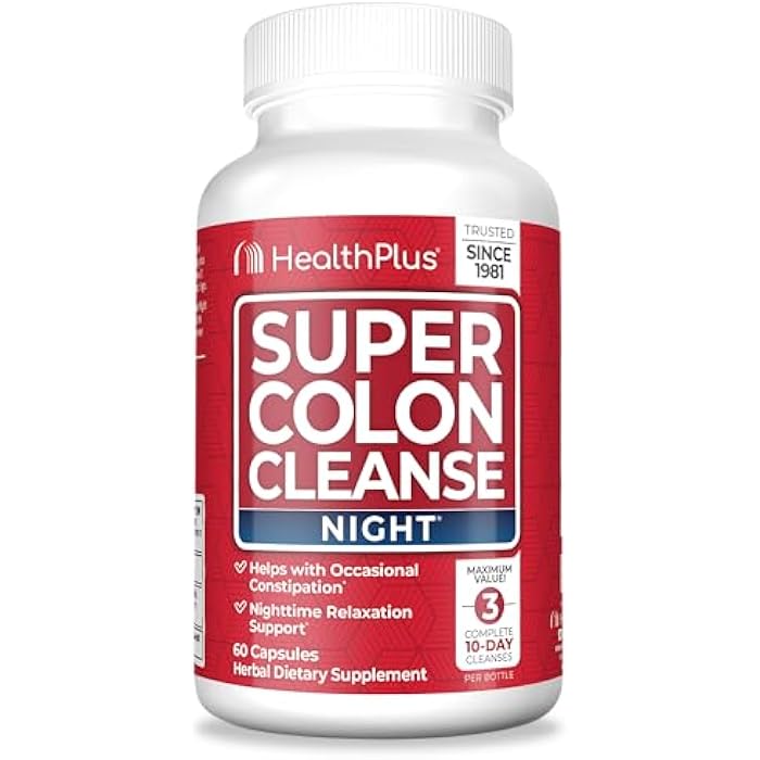 Health Plus Super Colon Cleanse Night Formula Digestive Support | Constipation Relief to Reduce Bloating with Probiotics and Valerian Root for Sleep | More than 1 Cleanse, 60 Capsules - Image 1