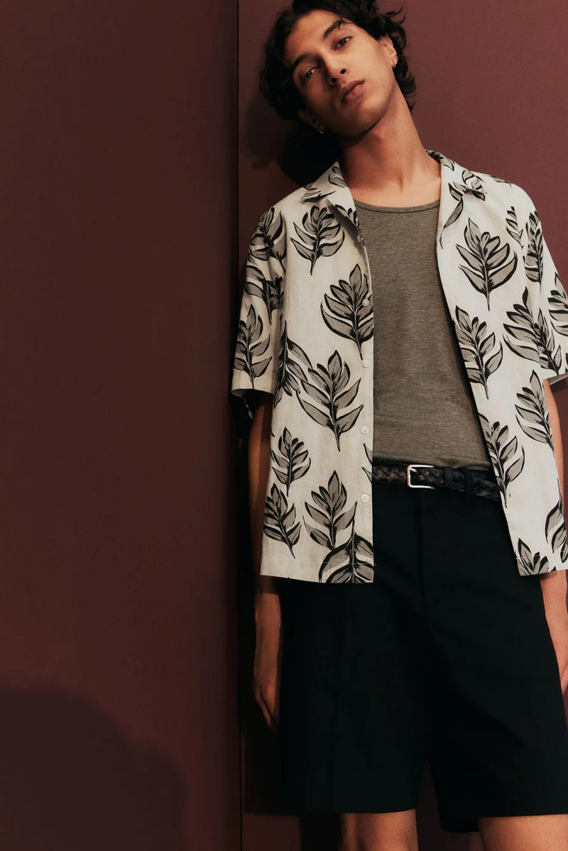 اتش اند ام Regular Fit Linen-blend resort shirt