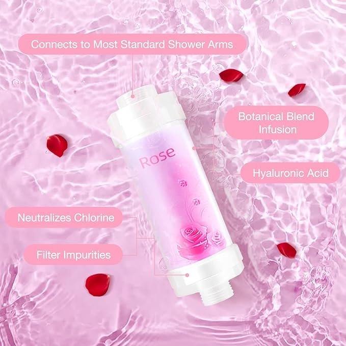 DNESHY Rose Vitamin C Shower Filterfiltering Up to 98 for Hair and Skin Prevents Dry Skin Hair Los Hard Water Softener Filter Rust Removal Chlorine Removal Shower Head FilterRose - Image 4