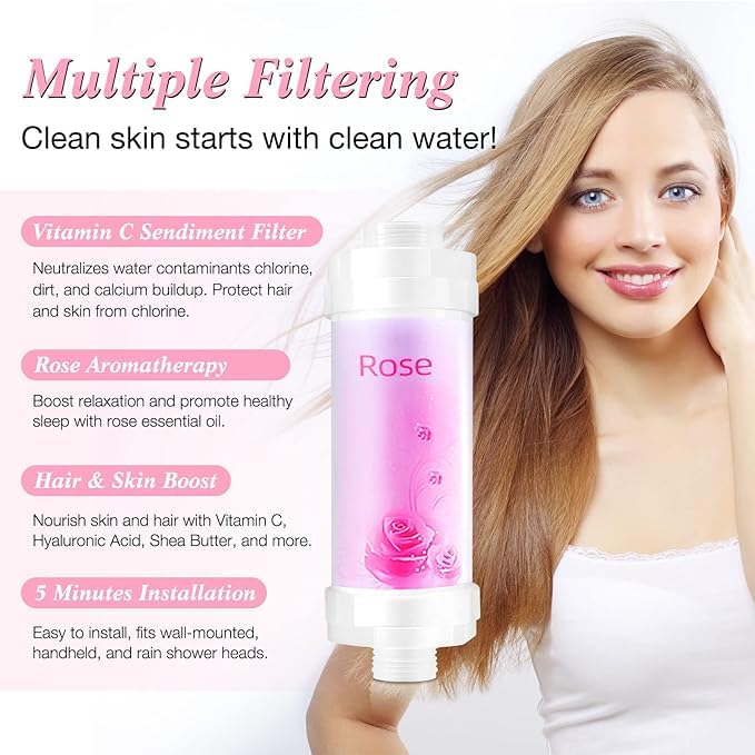 DNESHY Rose Vitamin C Shower Filterfiltering Up to 98 for Hair and Skin Prevents Dry Skin Hair Los Hard Water Softener Filter Rust Removal Chlorine Removal Shower Head FilterRose - Image 2