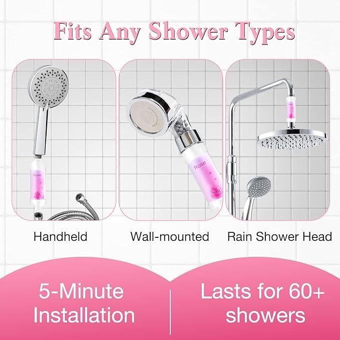 DNESHY Rose Vitamin C Shower Filterfiltering Up to 98 for Hair and Skin Prevents Dry Skin Hair Los Hard Water Softener Filter Rust Removal Chlorine Removal Shower Head FilterRose - Image 5