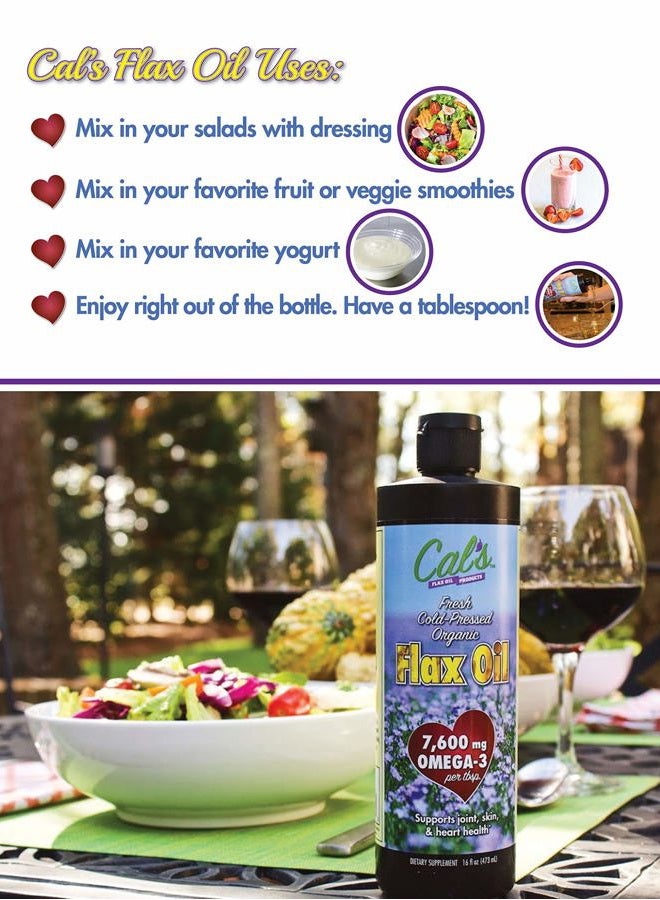 Cal's Flax Oil, Cold-Pressed Flaxseed, High in Omega-3 Fatty Acid, Unrefined Flaxseed Oil, Essential Flaxseed Oil Liquid Supplement for Joint, Skin, and Heart Health Support - 16 oz - Image 5