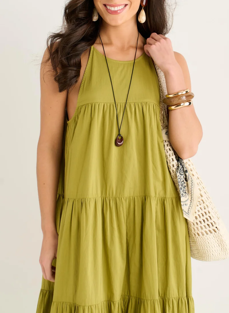 Gini London  Khaki Tiered Halter Maxi Trapeze Dress for Women | Best Price UAE