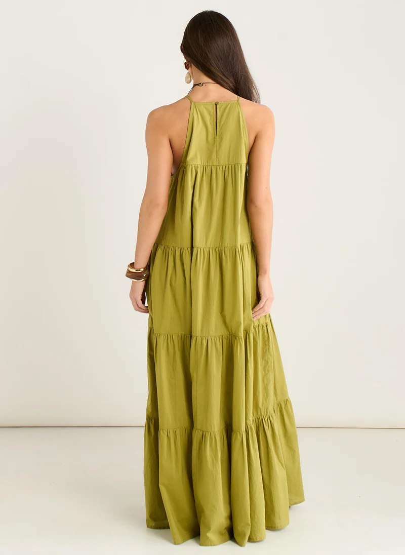 Gini London  Khaki Tiered Halter Maxi Trapeze Dress for Women | Best Price UAE