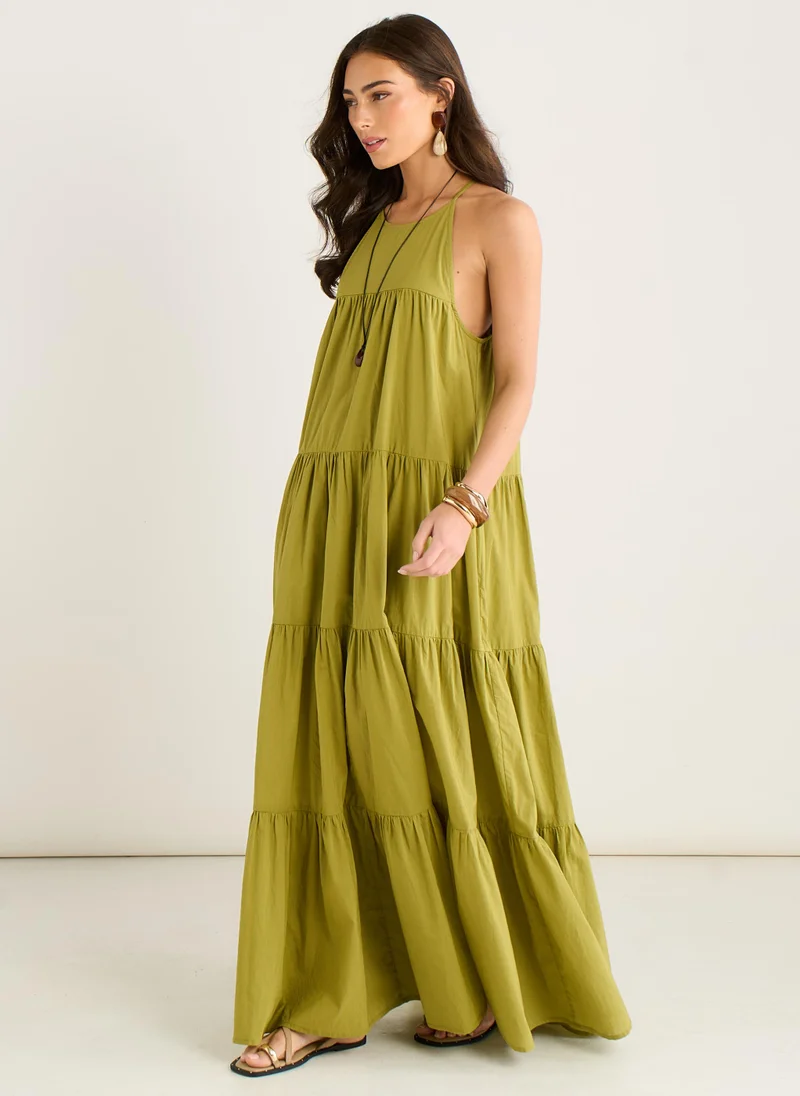 Gini London  Khaki Tiered Halter Maxi Trapeze Dress for Women | Best Price UAE