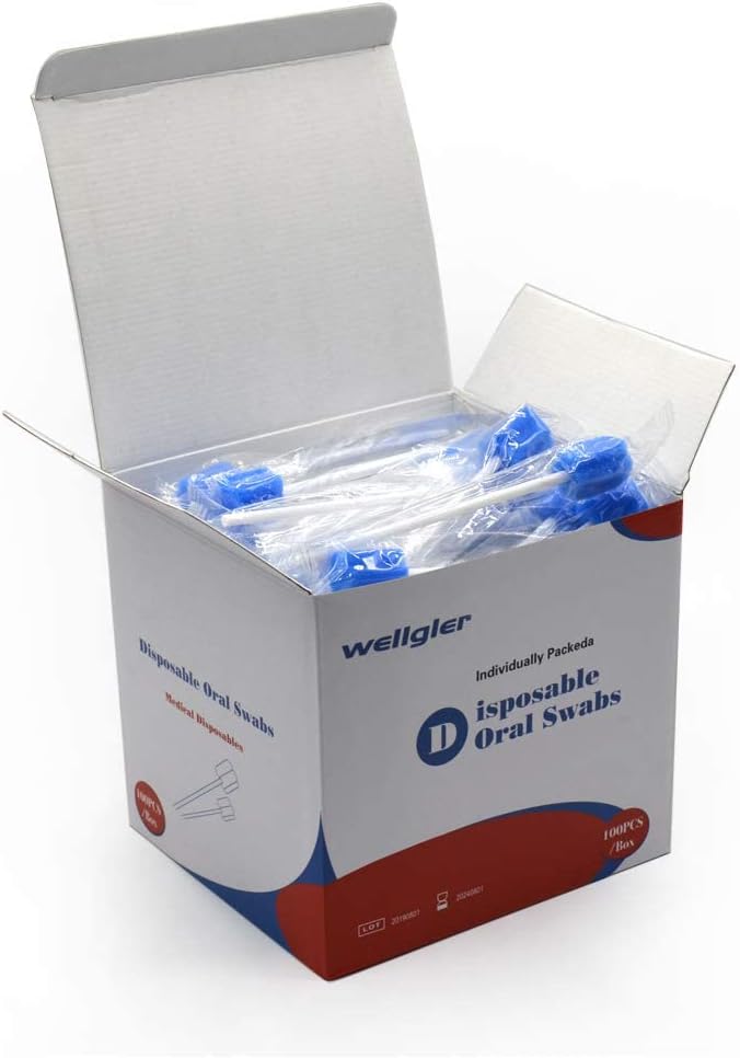 's Disposable oral swabs,mouth swabs sponge Dental Swabs Unthreated （100pcs Blue)