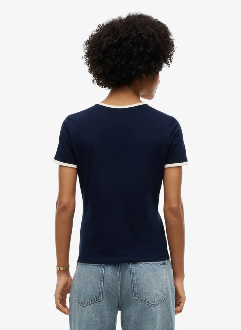تومي هيلفيغر Flock Varsity Logo Slim Ringer T-Shirt
