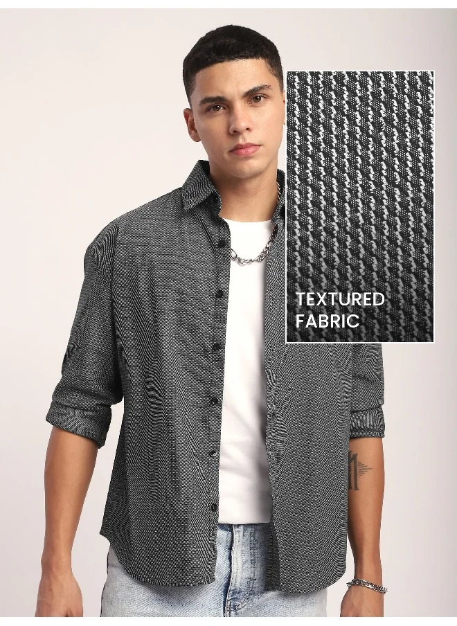 بيونغ Black Structured Full Sleeve Shirt