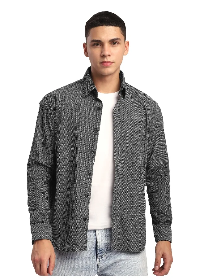 بيونغ Black Structured Full Sleeve Shirt