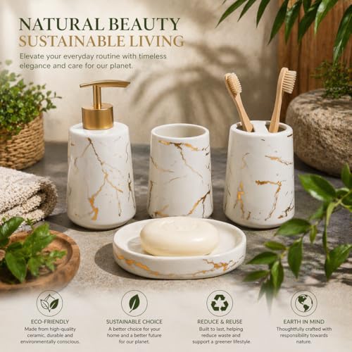 Whizzo® Premium Ceramic Bathroom Accessories Set Ceramic - 4 Pieces Bathroom Accessories Set Soap Dispenser, Toothbrush Holder, Tumbler, Soap Dish, The Best Gifting Choice (White, WZ-BS-797-White) - Image 4